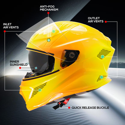 Steelbird SBH-25 Breeze On Ombre 7Wings ISI Certified Full Face Helmet for Men and Women with Inner Smoke Sun Shield (Glossy Orange Neon)