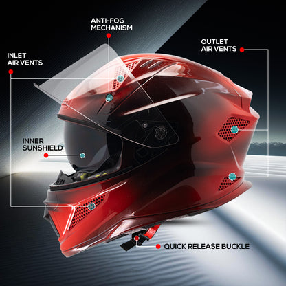 Steelbird SBH-25 Breeze On Ombre 7Wings ISI Certified Full Face Helmet for Men and Women with Inner Smoke Sun Shield (Glossy Black Sports Red)