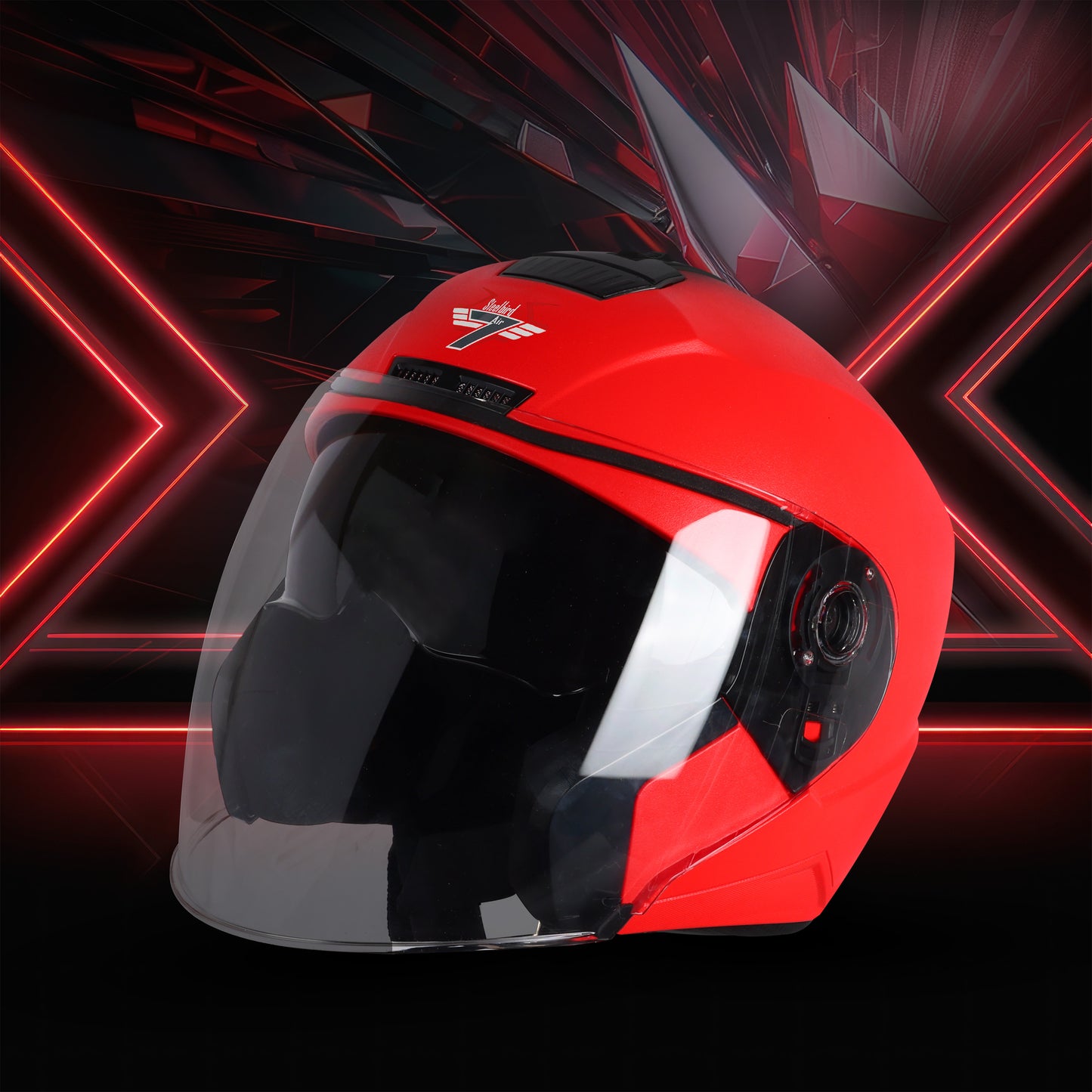 Steelbird SBA-9 7Wings  ISI Certified Open Face Helmet for Men and Women with Inner Smoke Sun Shield (Dashing Red)