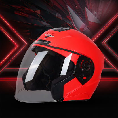 Steelbird SBA-9 7Wings  ISI Certified Open Face Helmet for Men and Women  (Dashing Red With Clear Visor)