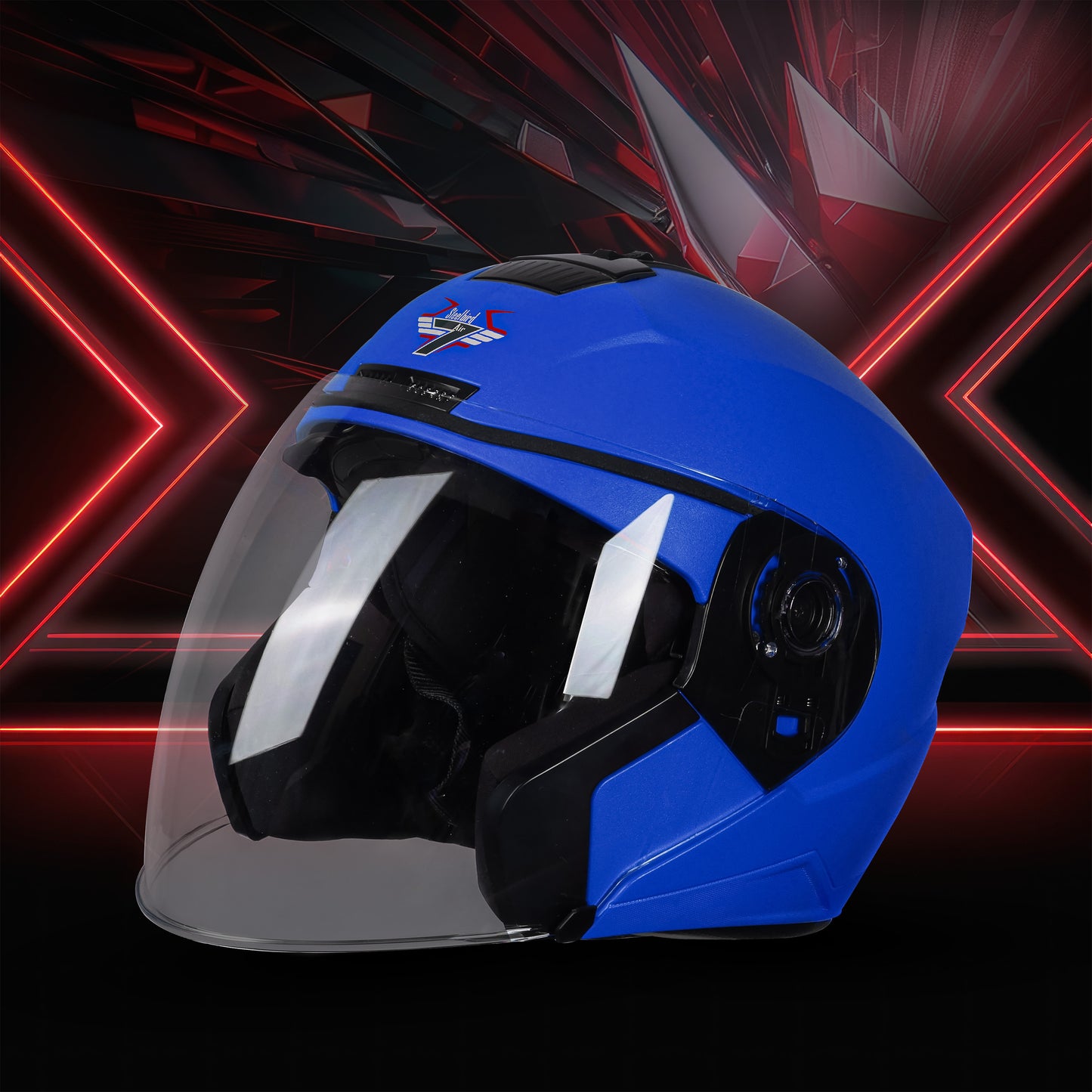 Steelbird SBA-9 7Wings  ISI Certified Open Face Helmet for Men and Women  (Dashing Blue With Clear Visor)