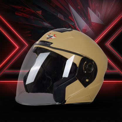 Steelbird SBA-9 7Wings  ISI Certified Open Face Helmet for Men and Women  (Dashing Desert Storm With Clear Visor)