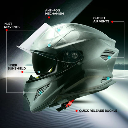 Steelbird SBH-25 Breeze On Ombre 7Wings ISI Certified Full Face Helmet for Men and Women with Inner Smoke Sun Shield (Glossy Black Teal Green)