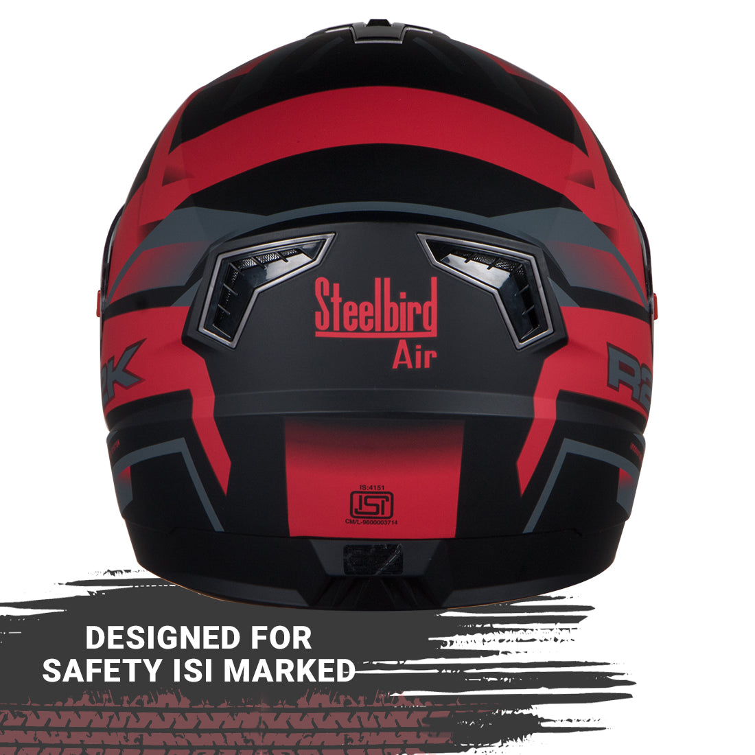 Steelbird SBA-1 R2K ISI Certified Full Face Graphics Helmet for Men and Women (Matt Black Red with Clear Visor)