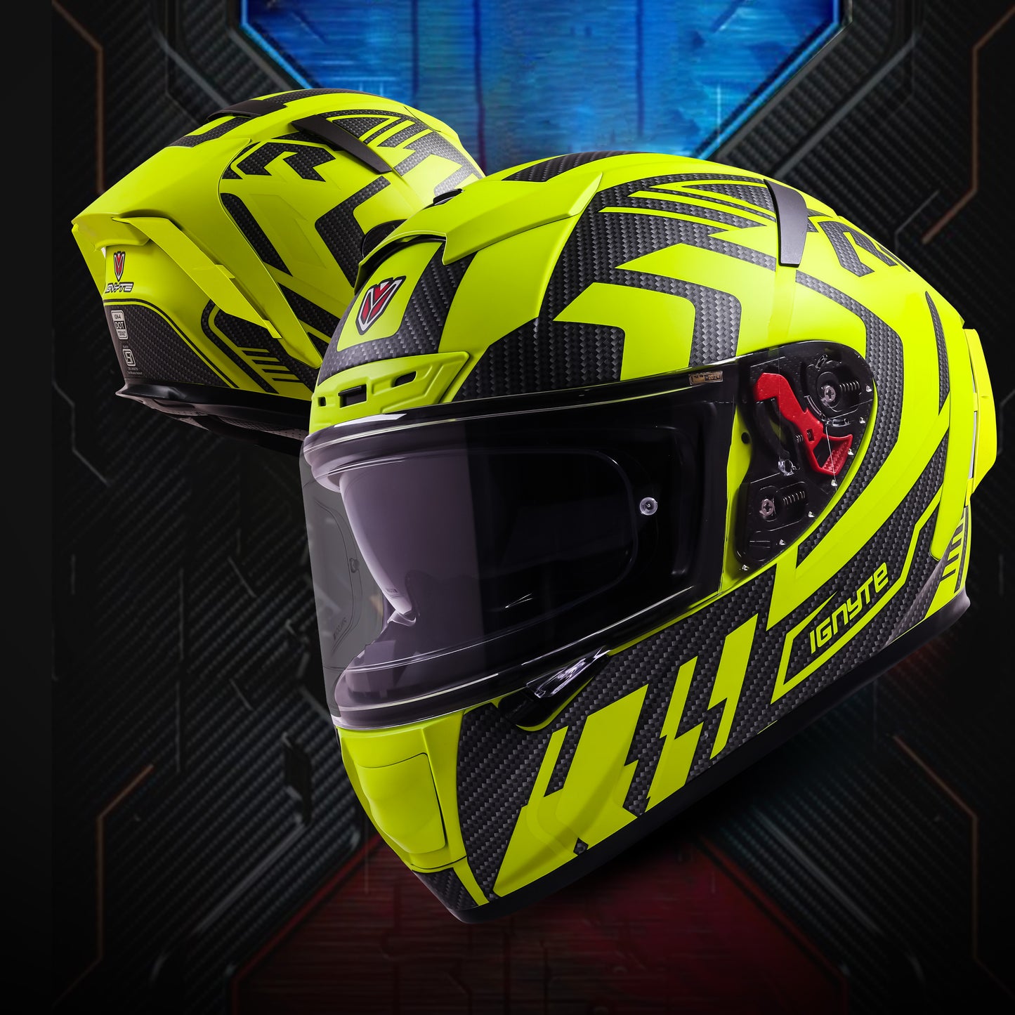 Ignyte IGN-4 Atomixx ISI/DOT Certified Full Face Graphic Helmet with Outer Anti-Fog Clear Visor and Inner Smoke Sun Shield (Glossy Fluo Neon Neon)