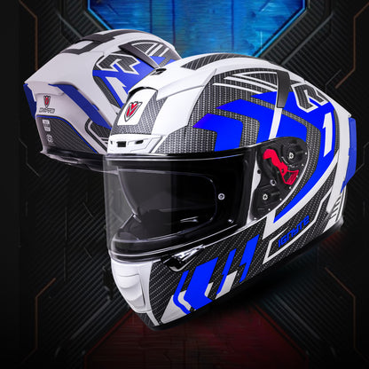 Ignyte IGN-4 Atomixx ISI/DOT Certified Full Face Graphic Helmet with Outer Anti-Fog Clear Visor and Inner Smoke Sun Shield (Glossy White Blue)