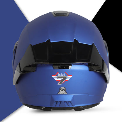 Steelbird SBA-8 7Wings ISI Certified Flip-Up Helmet for Men and Women (Matt Y. Blue with Smoke Visor)