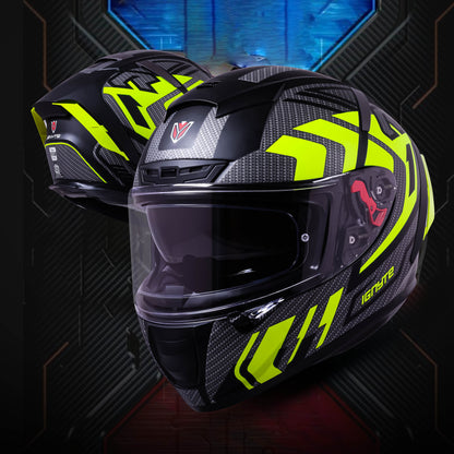 Ignyte IGN-4 Atomixx ISI/DOT Certified Full Face Graphic Helmet with Outer Anti-Fog Clear Visor and Inner Smoke Sun Shield (Glossy Black Neon)