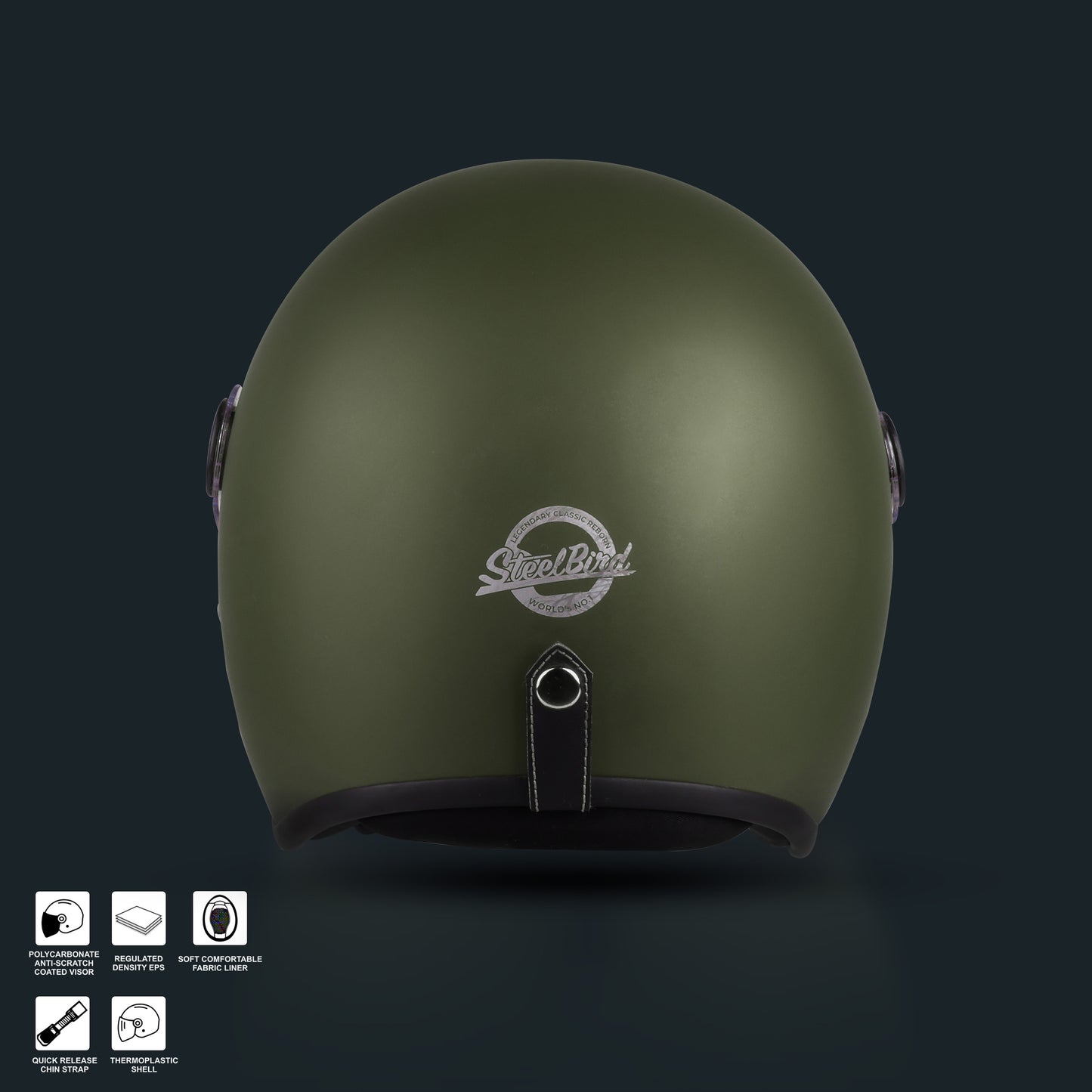 Steelbird SBH-54 Retro ISI Certified Open Face Helmet for Men and Women (Matt Battle Green)