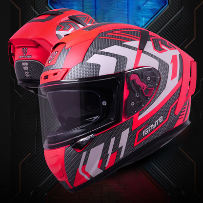 Ignyte IGN-4 Atomixx ISI/DOT Certified Full Face Graphic Helmet with Outer Anti-Fog Clear Visor and Inner Smoke Sun Shield (Glossy Fluo Watermelon White)