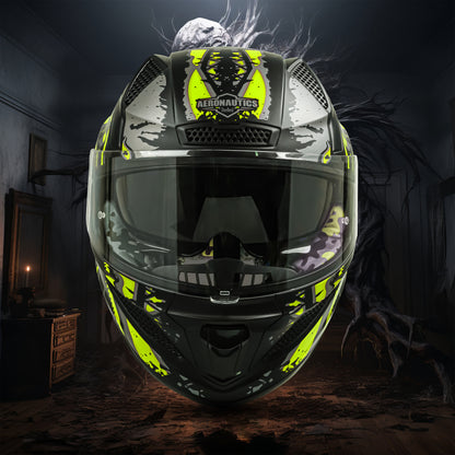 Steelbird SBH-25 Predator ISI Certified Full Face Graphic Helmet for Men and Women (Glossy Black Neon with Inner Smoke Sun Shield)