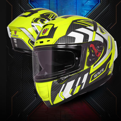 Ignyte IGN-4 Atomixx ISI/DOT Certified Full Face Graphic Helmet with Outer Anti-Fog Clear Visor and Inner Smoke Sun Shield (Glossy Fluo Neon White)