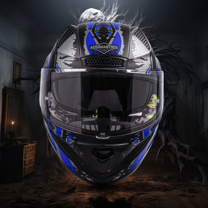 Steelbird SBH-25 Predator ISI Certified Full Face Graphic Helmet for Men and Women (Glossy Black Dark Blue with Inner Smoke Sun Shield)