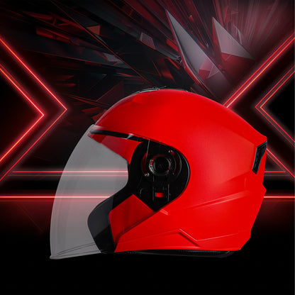 Steelbird SBA-9 7Wings  ISI Certified Open Face Helmet for Men and Women  (Dashing Red With Clear Visor)