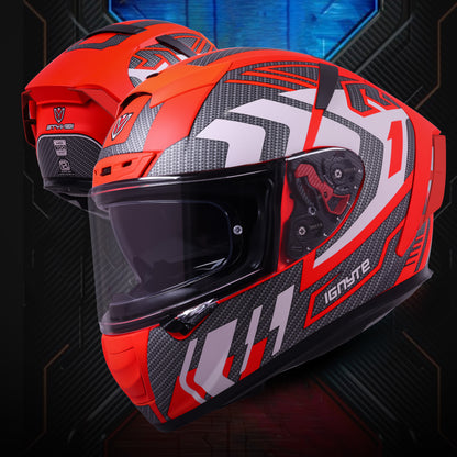 Ignyte IGN-4 Atomixx ISI/DOT Certified Full Face Graphic Helmet with Outer Anti-Fog Clear Visor and Inner Smoke Sun Shield (Glossy Fluo Red White)