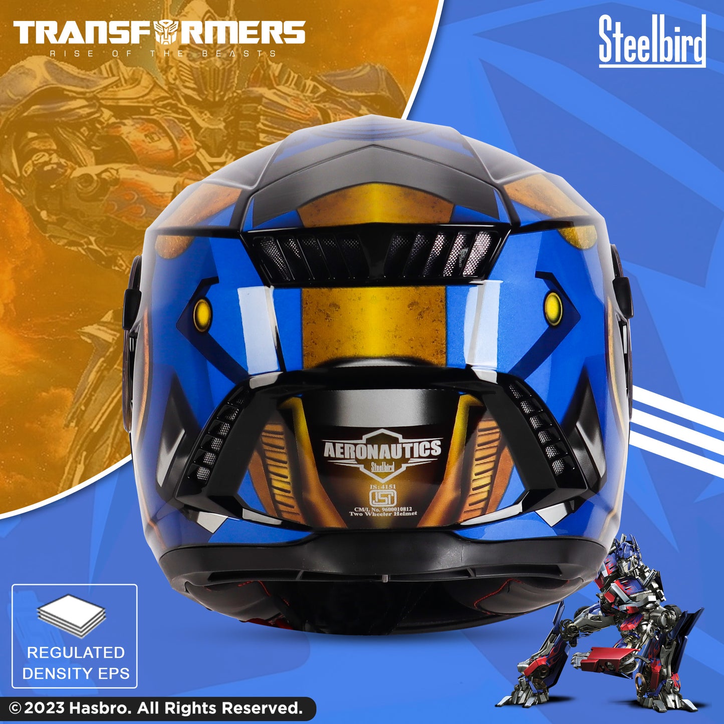 Steelbird SBH-40 Transformers Optimus Prime ISI Certified Full Face Graphic Helmet for Men and Women with Inner Smoke Sun Shield (Glossy Black Gold)