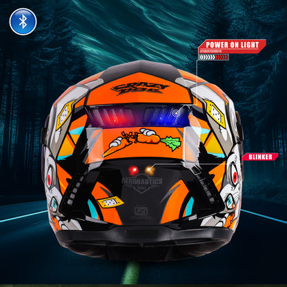 Steelbird Crazy Doe Bluetooth Full Face ISI Certified Graphic Helmet for Men with Inner Smoke Sun Shield | SBH-40 7Wings (Glossy Black Orange)