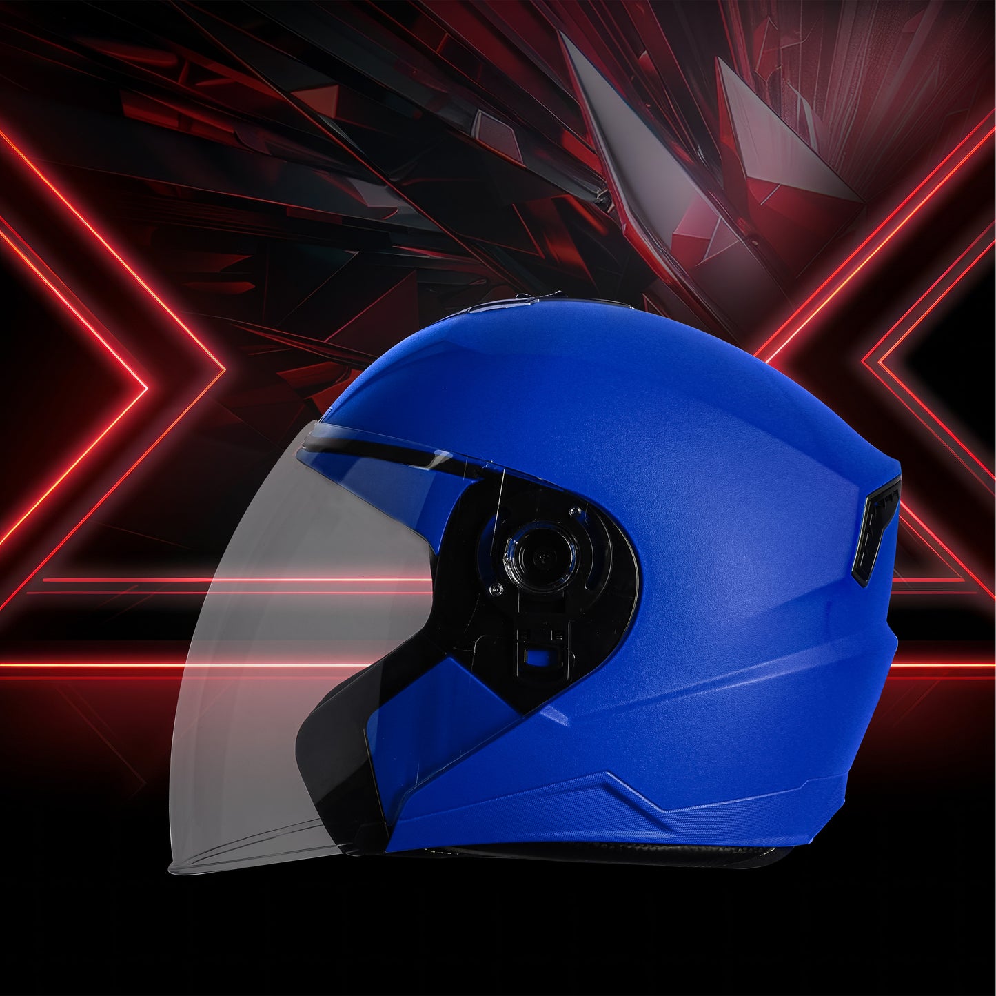 Steelbird SBA-9 7Wings  ISI Certified Open Face Helmet for Men and Women  (Dashing Blue With Clear Visor)