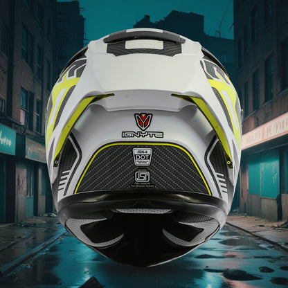 Ignyte IGN-4 Atomixx ISI/DOT Certified Full Face Graphic Helmet with Outer Anti-Fog Clear Visor and Inner Smoke Sun Shield (Glossy White Neon)