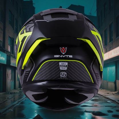 Ignyte IGN-4 Atomixx ISI/DOT Certified Full Face Graphic Helmet with Outer Anti-Fog Clear Visor and Inner Smoke Sun Shield (Glossy Black Neon)