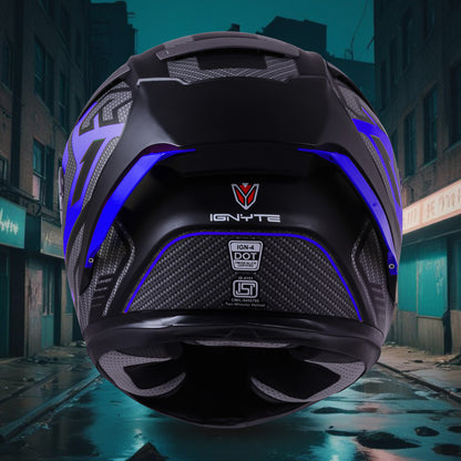 Ignyte IGN-4 Atomixx ISI/DOT Certified Full Face Graphic Helmet with Outer Anti-Fog Clear Visor and Inner Smoke Sun Shield (Glossy Black Blue)