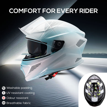 Steelbird SBH-25 Breeze On Ombre 7Wings ISI Certified Full Face Helmet for Men and Women with Inner Smoke Sun Shield (Glossy Jazz Blue White)