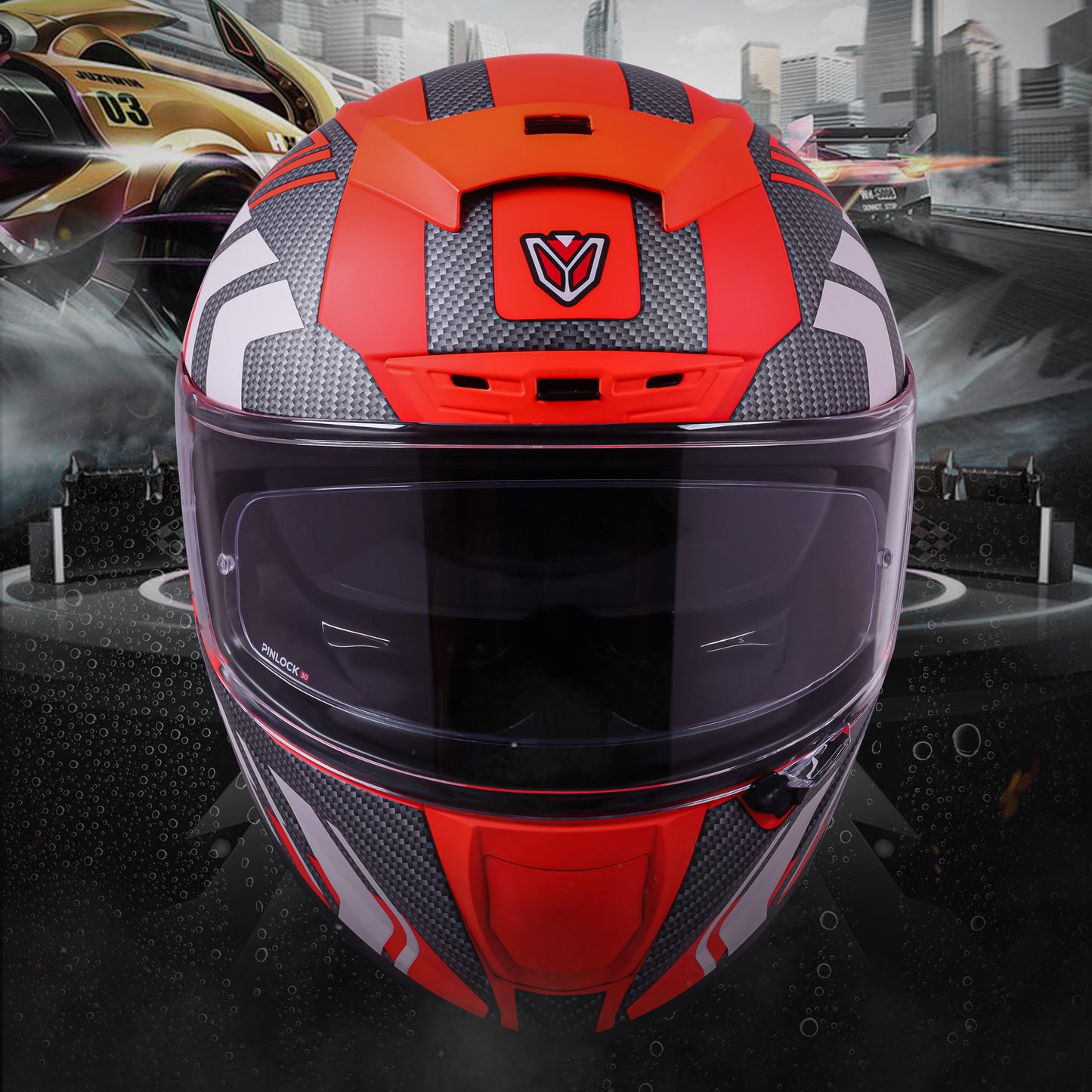 Ignyte IGN-4 Atomixx ISI/DOT Certified Full Face Graphic Helmet with Outer Anti-Fog Clear Visor and Inner Smoke Sun Shield (Glossy Fluo Red White)