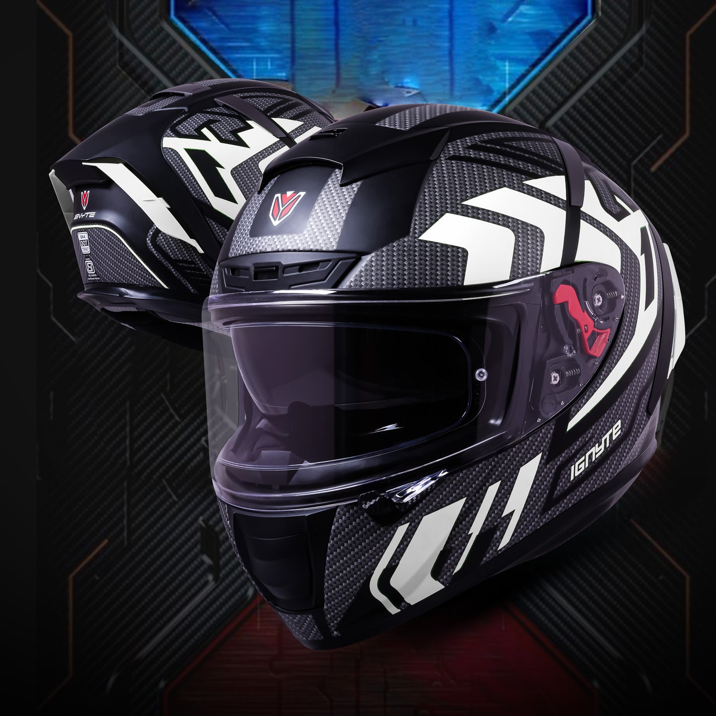 Ignyte IGN-4 Atomixx ISI/DOT Certified Full Face Graphic Helmet with Outer Anti-Fog Clear Visor and Inner Smoke Sun Shield (Glossy Black White)