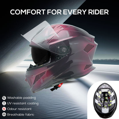 Steelbird SBH-25 Breeze On Ombre 7Wings ISI Certified Full Face Helmet for Men and Women with Inner Smoke Sun Shield (Glossy Black Metallic Pink)