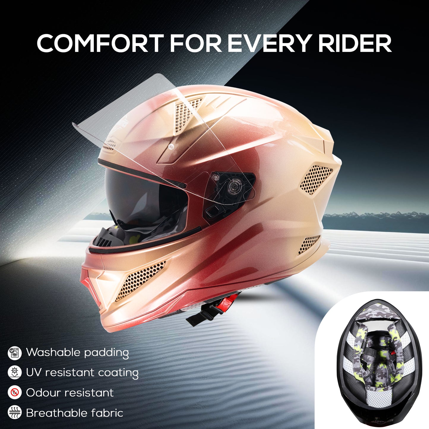 Steelbird SBH-25 Breeze On Ombre 7Wings ISI Certified Full Face Helmet for Men and Women with Inner Smoke Sun Shield (Glossy Maroon Gold)