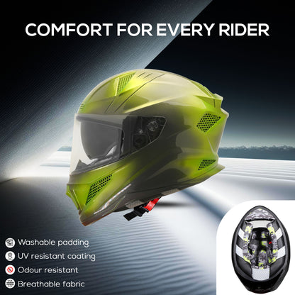 Steelbird SBH-25 Breeze On Ombre 7Wings ISI Certified Full Face Helmet for Men and Women with Inner Smoke Sun Shield (Glossy H. Grey/Y. Green)