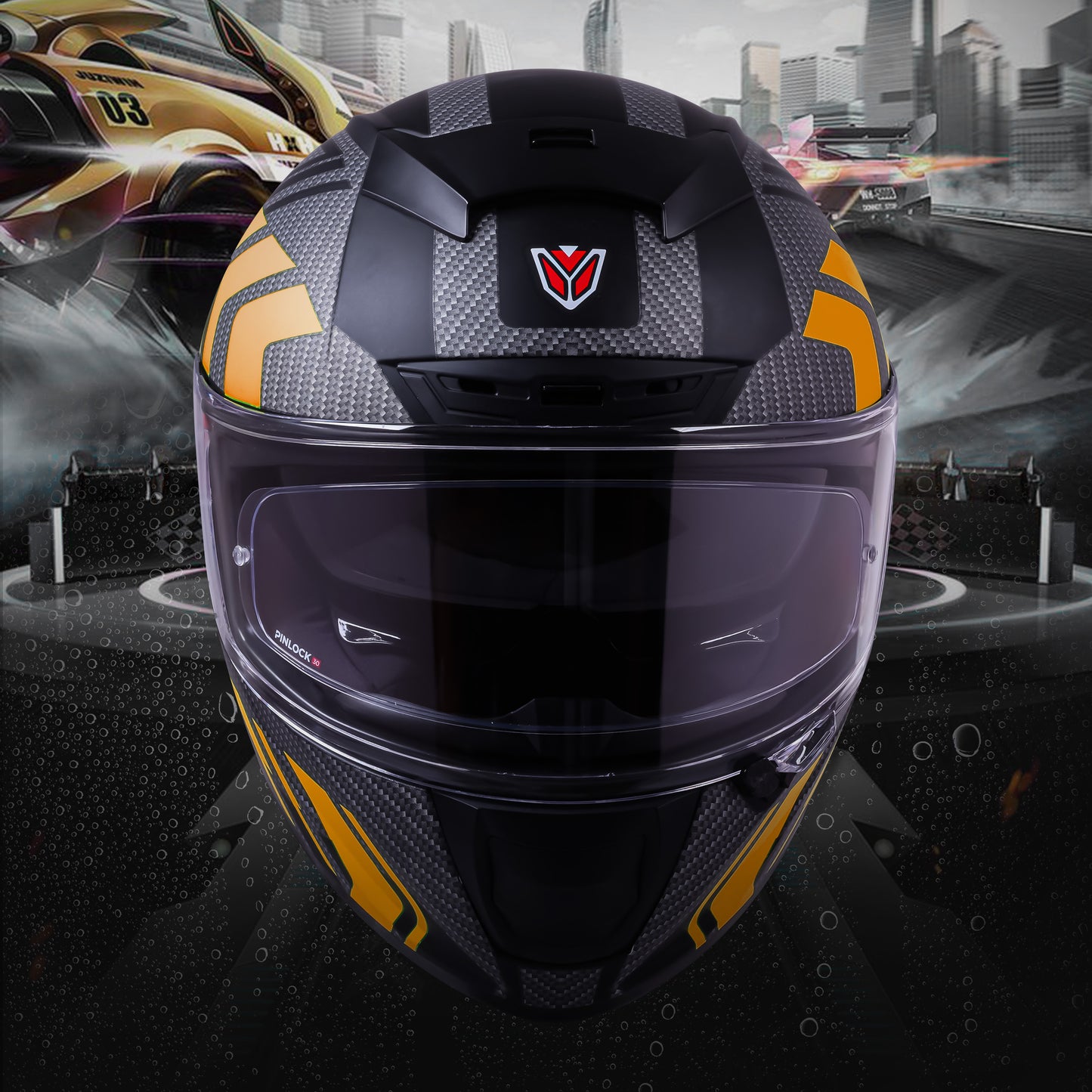 Ignyte IGN-4 Atomixx ISI/DOT Certified Full Face Graphic Helmet with Outer Anti-Fog Clear Visor and Inner Smoke Sun Shield (Glossy Black Orange)