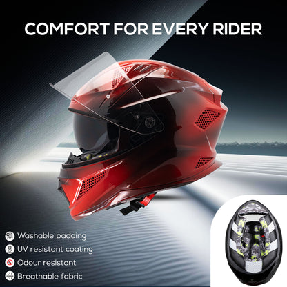 Steelbird SBH-25 Breeze On Ombre 7Wings ISI Certified Full Face Helmet for Men and Women with Inner Smoke Sun Shield (Glossy Black Sports Red)