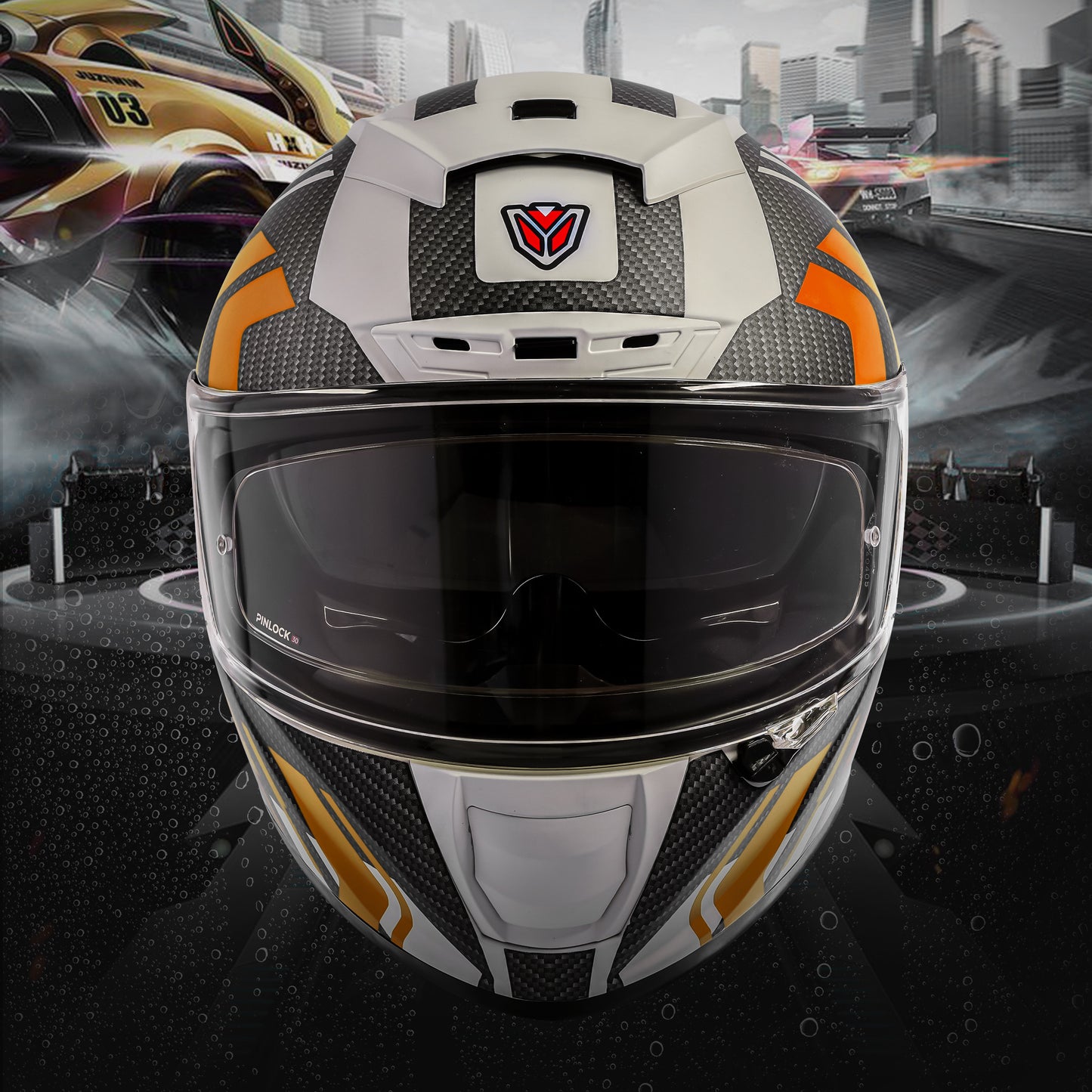 Ignyte IGN-4 Atomixx ISI/DOT Certified Full Face Graphic Helmet with Outer Anti-Fog Clear Visor and Inner Smoke Sun Shield (Glossy White Orange)