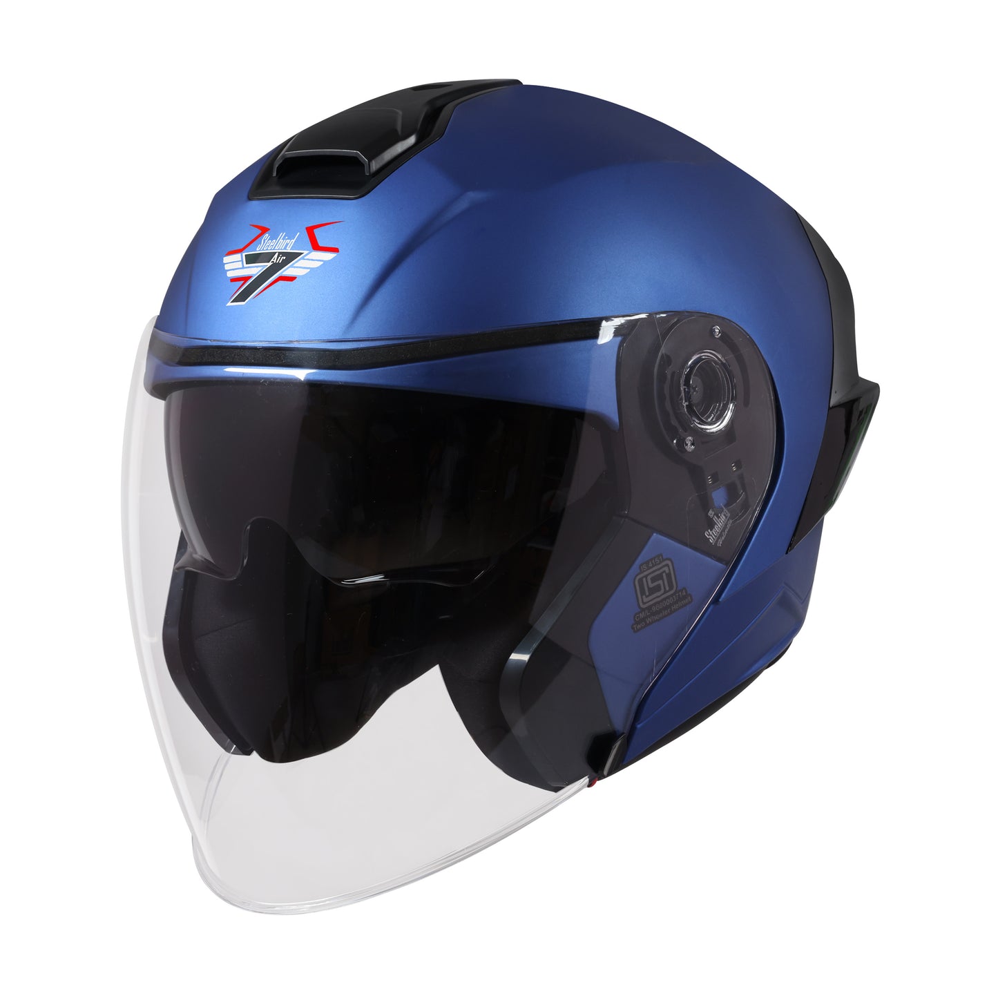 Steelbird SBA-10 7Wings ISI Certified Open Face Helmet for Men and Women with Inner Smoke Sun Shield (Glossy Y.Blue)