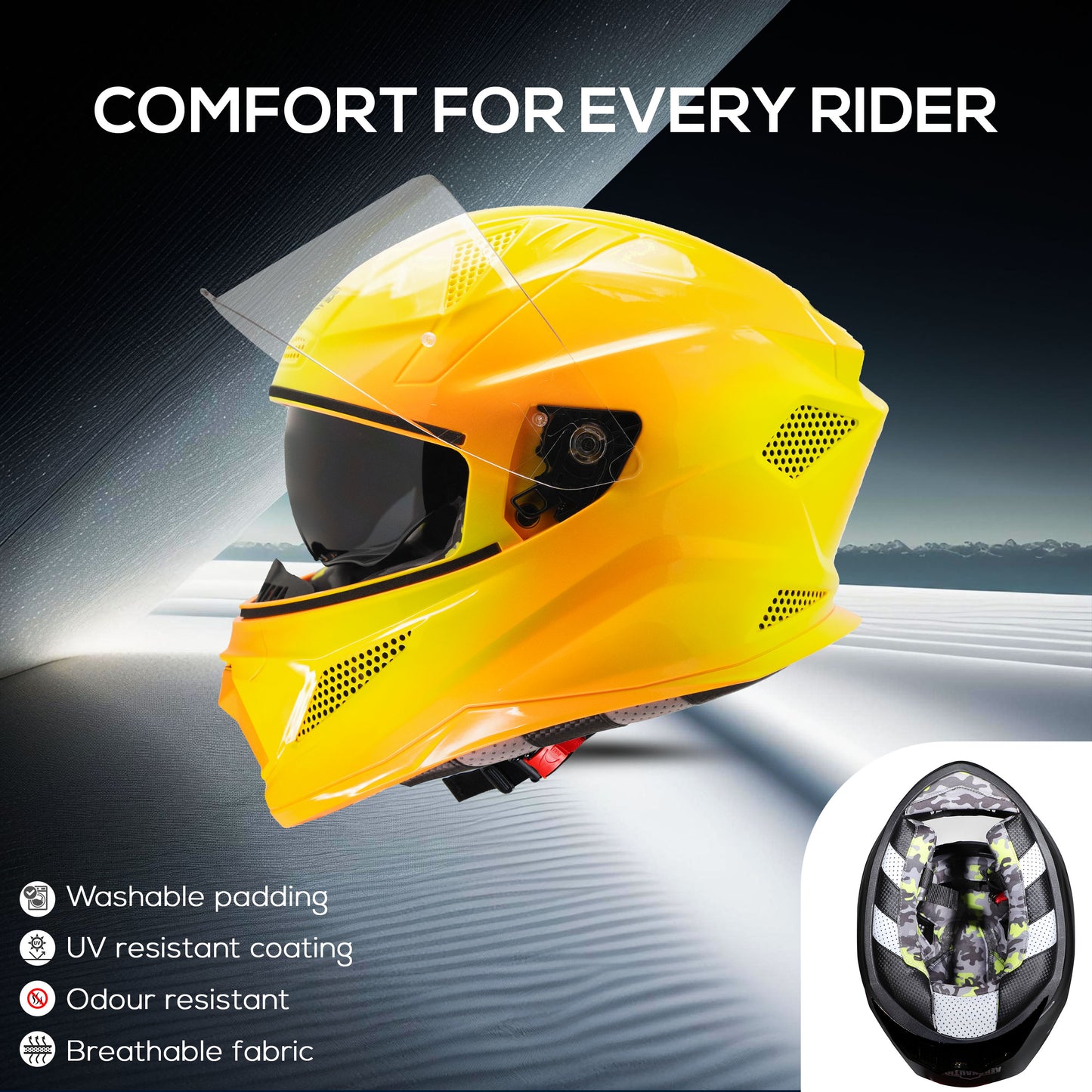 Steelbird SBH-25 Breeze On Ombre 7Wings ISI Certified Full Face Helmet for Men and Women with Inner Smoke Sun Shield (Glossy Orange Neon)