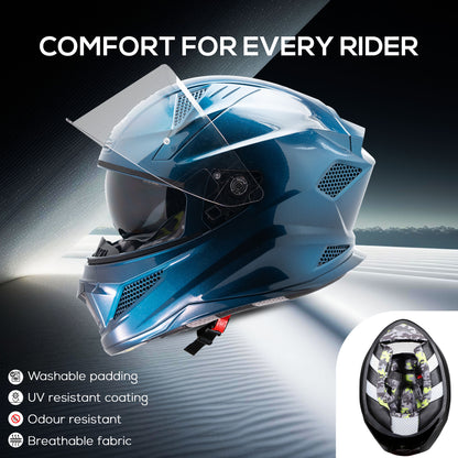 Steelbird SBH-25 Breeze On Ombre 7Wings ISI Certified Full Face Helmet for Men and Women with Inner Smoke Sun Shield (Glossy Black Cyan Blue)