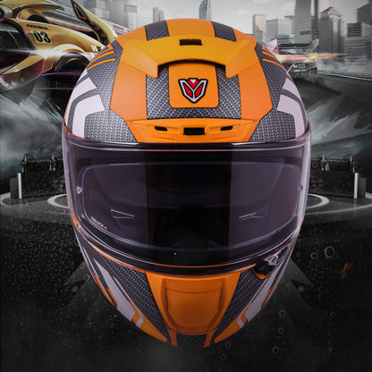 Ignyte IGN-4 Atomixx ISI/DOT Certified Full Face Graphic Helmet with Outer Anti-Fog Clear Visor and Inner Smoke Sun Shield (Glossy Orange White)