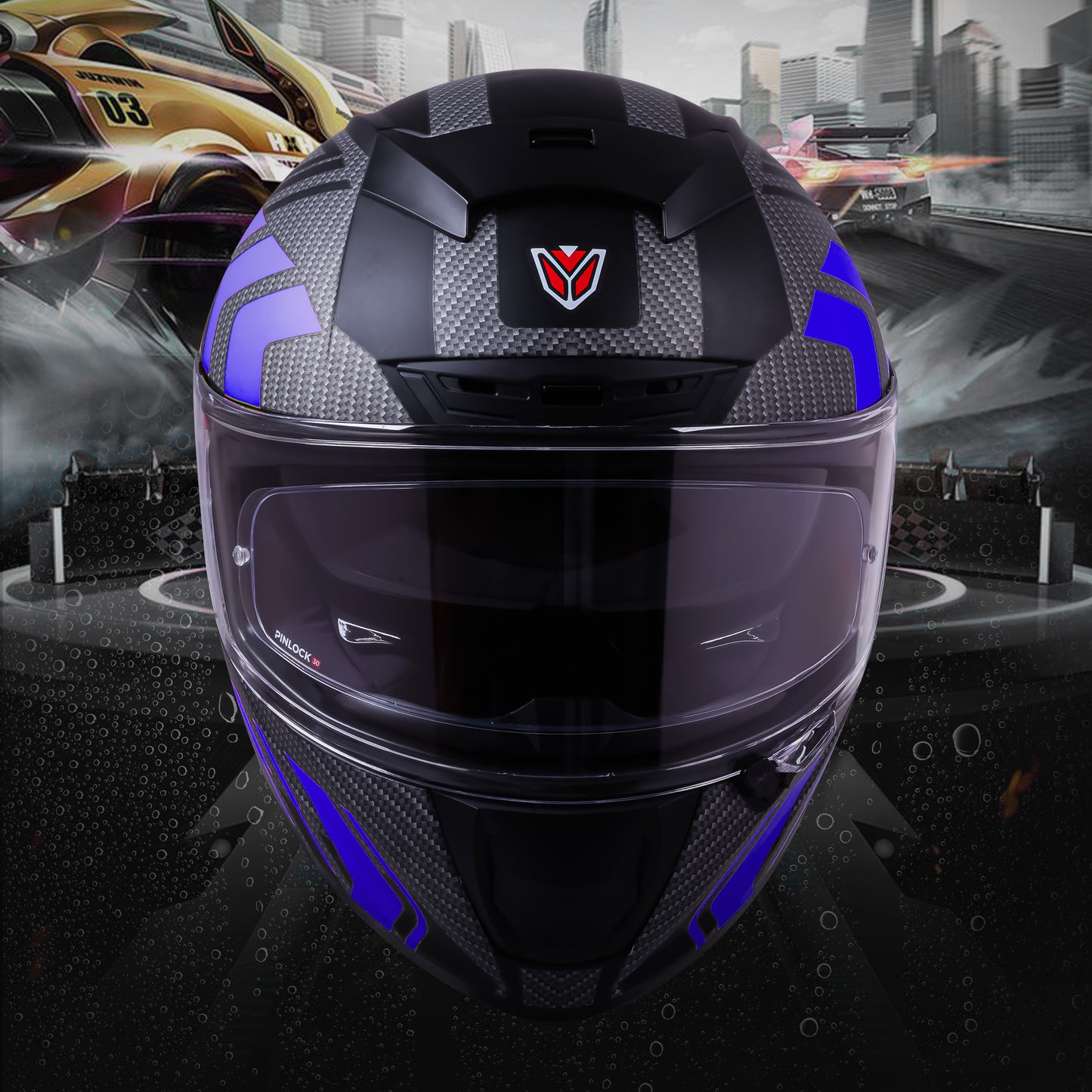 Ignyte IGN-4 Atomixx ISI/DOT Certified Full Face Graphic Helmet with Outer Anti-Fog Clear Visor and Inner Smoke Sun Shield (Glossy Black Blue)