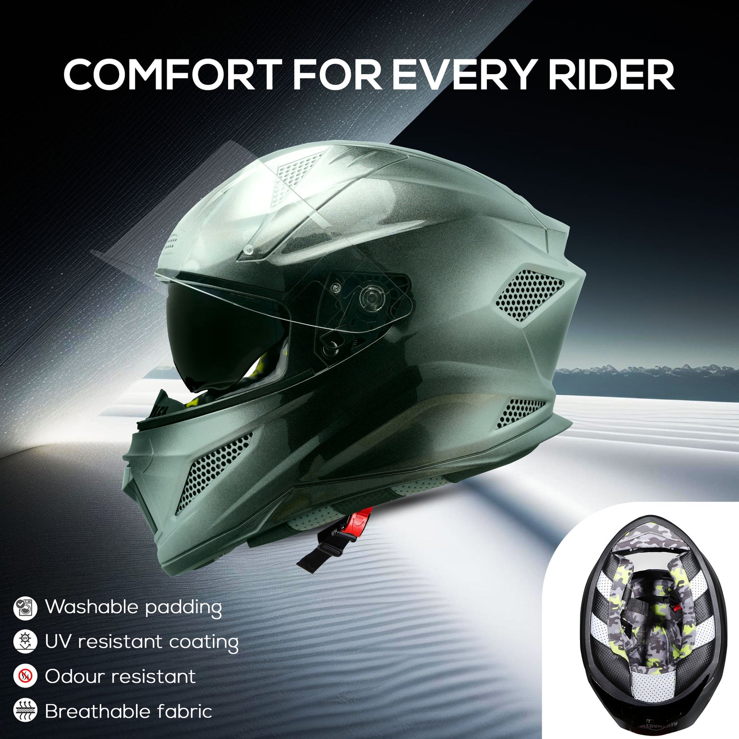 Steelbird SBH-25 Breeze On Ombre 7Wings ISI Certified Full Face Helmet for Men and Women with Inner Smoke Sun Shield (Glossy Black Teal Green)