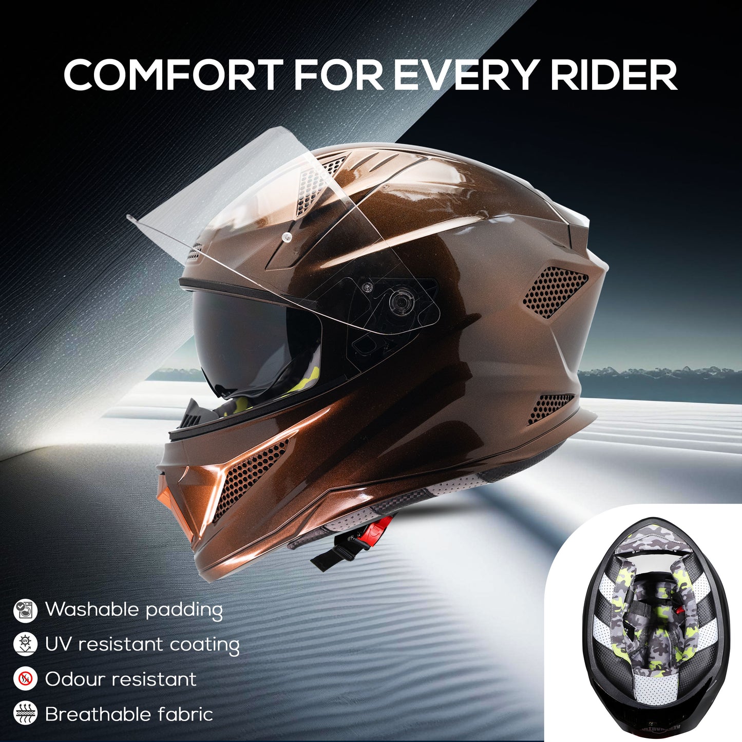 Steelbird SBH-25 Breeze On Ombre 7Wings ISI Certified Full Face Helmet for Men and Women with Inner Smoke Sun Shield (Glossy Black Crush Orange)