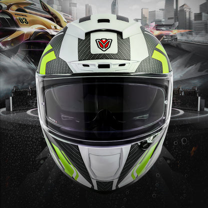 Ignyte IGN-4 Atomixx ISI/DOT Certified Full Face Graphic Helmet with Outer Anti-Fog Clear Visor and Inner Smoke Sun Shield (Glossy White Neon)