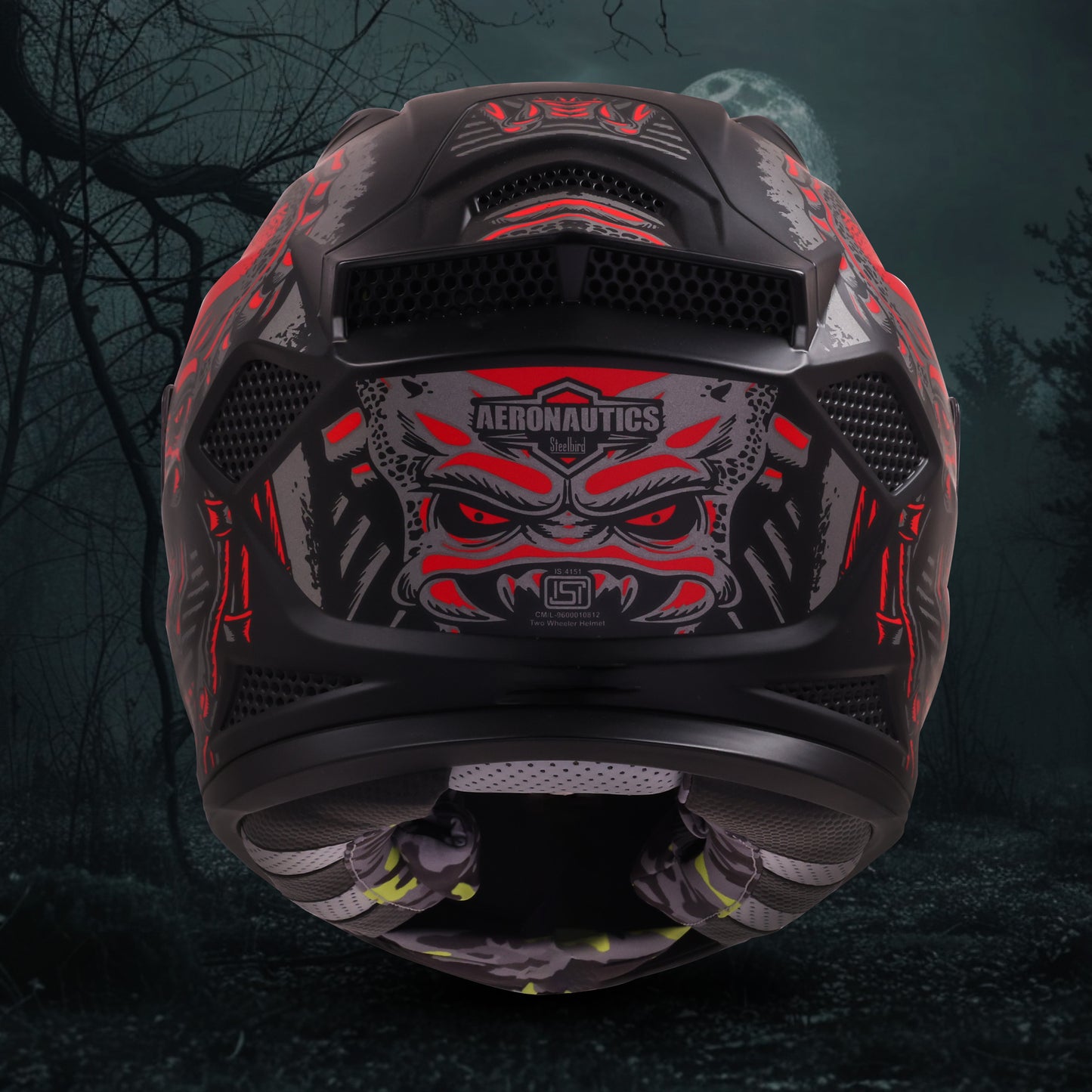 Steelbird SBH-25 Predator ISI Certified Full Face Graphic Helmet for Men and Women (Glossy Black Red with Inner Smoke Sun Shield)