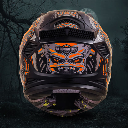 Steelbird SBH-25 Predator ISI Certified Full Face Graphic Helmet for Men and Women (Glossy Black Orange with Inner Smoke Sun Shield)