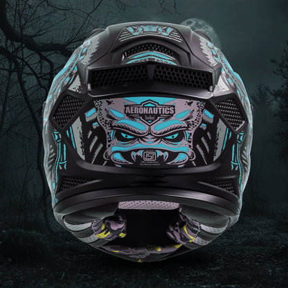 Steelbird SBH-25 Predator ISI Certified Full Face Graphic Helmet for Men and Women (Glossy Black Light Blue with Inner Smoke Sun Shield)