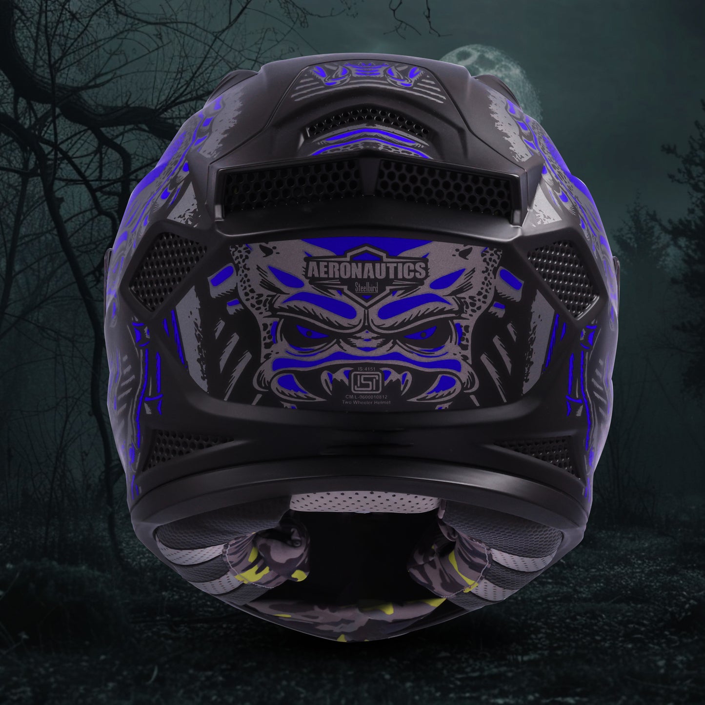 Steelbird SBH-25 Predator ISI Certified Full Face Graphic Helmet for Men and Women (Glossy Black Dark Blue with Inner Smoke Sun Shield)