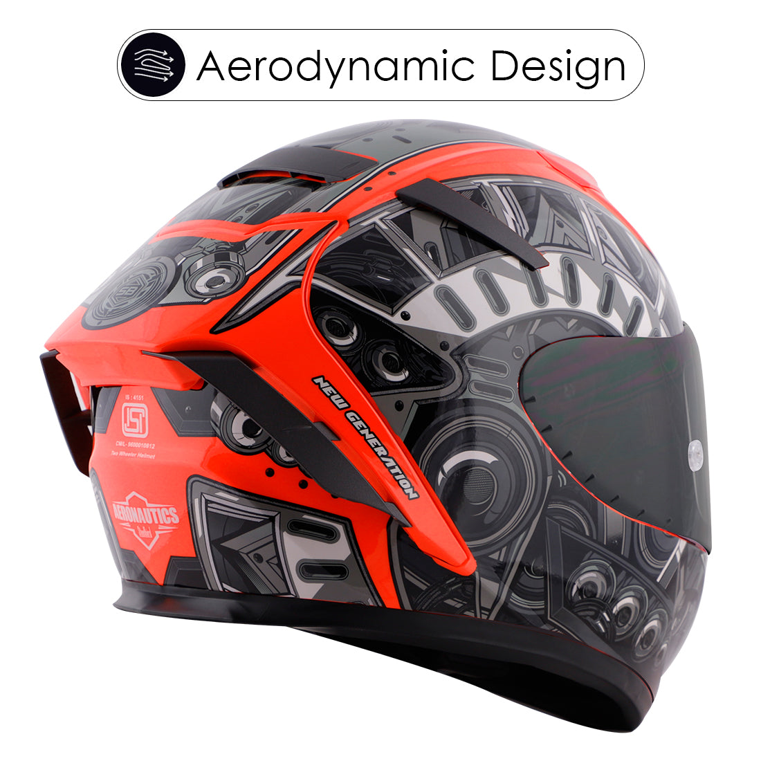 Steelbird SA-2 Terminator 2.0 ISI Certified Full Face Graphic Helmet for Men and Women (Glossy Fluo Red Grey with Smoke Visor))