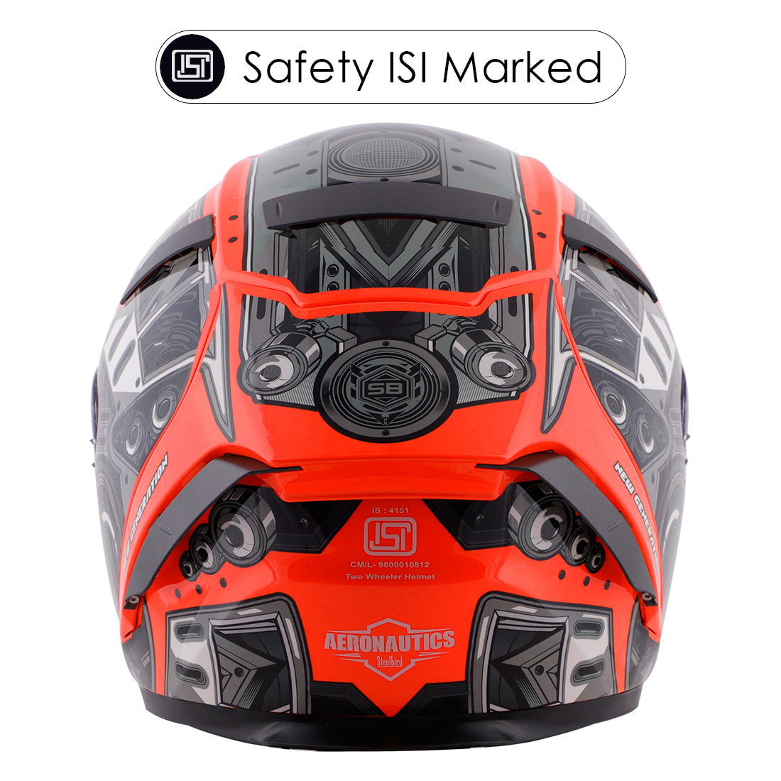 Steelbird SA-2 Terminator 2.0 ISI Certified Full Face Graphic Helmet for Men and Women (Glossy Fluo Red Grey with Smoke Visor))