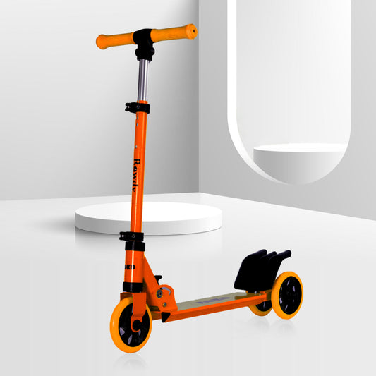 Koko Rowdy Kick Skate Scooter with Adjustable Height and Portable, Kids Scooter with Led PVC Wheels for Age 3+ (Max User Weight: 50kg) (Orange)